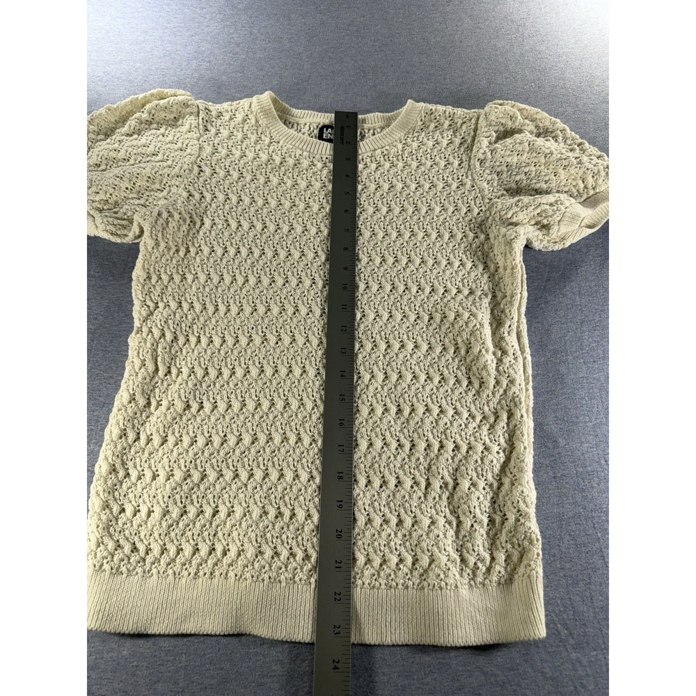 Lands' End Women's S Ivory 100% Cotton Open Knit Puff Sleeve Sweater Top - Picture 4 of 9